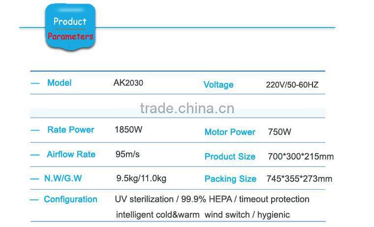 HEPA efficient filter dual jet airflow hand dryer with UL certificate