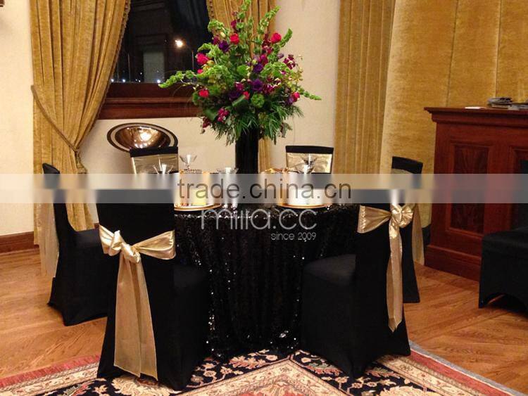 Black sequin 120" round tablecloth