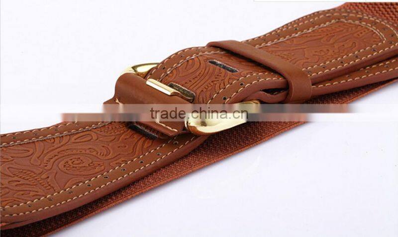 new style ladies and women fashion zinc alloy buckle all-match carved elastic super side waist belt