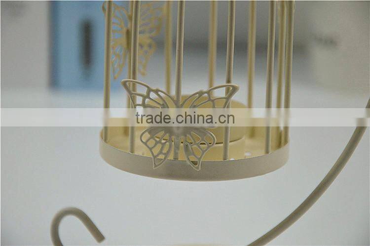 2015 new design retro European-style bird cage metal decorative candle holder with butterfly