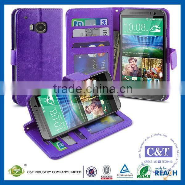 C&T Wholesale New Products 2015 Luxury Wallet PU Leather Case For HTC One M9