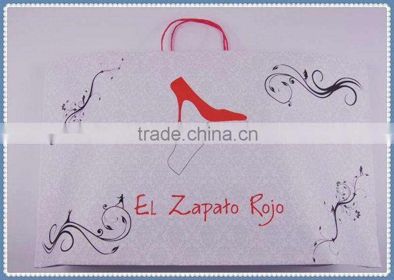 2016 New style white kraft paper bag with red twisted patch handle for shoes