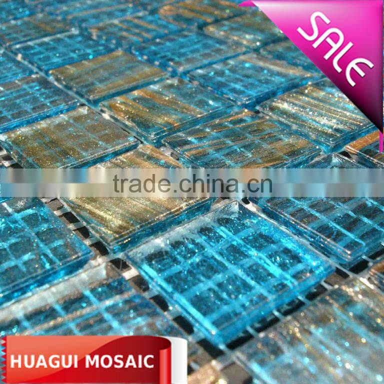 Blue gold silk pool mosaic glass tiles HG-GX003