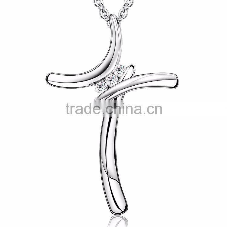 Women's Sterling Silver Cubic Zirconia Three-Stone Cross Pendant Necklace