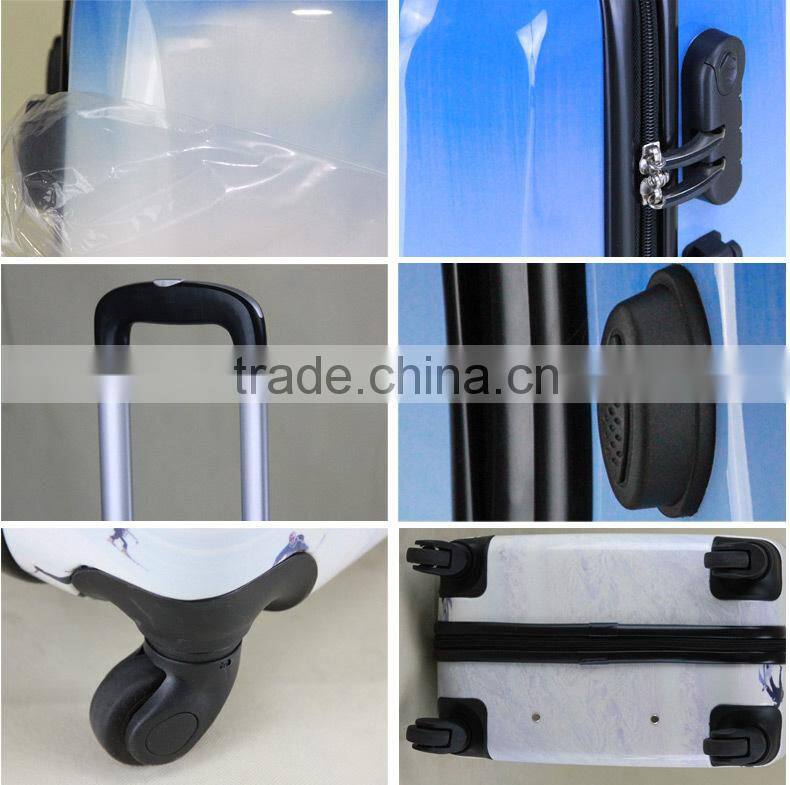 2016 Newest design travel luggage case cheap PC printing trolley luggage with lock and 4 universal wheels