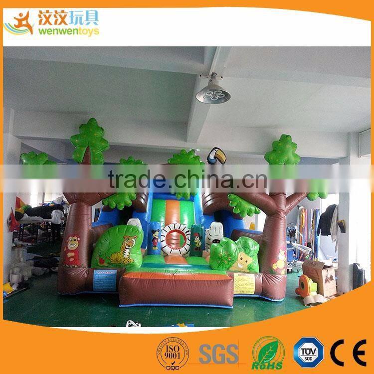 Kids bouncing in outdoor playground small inflatable slide