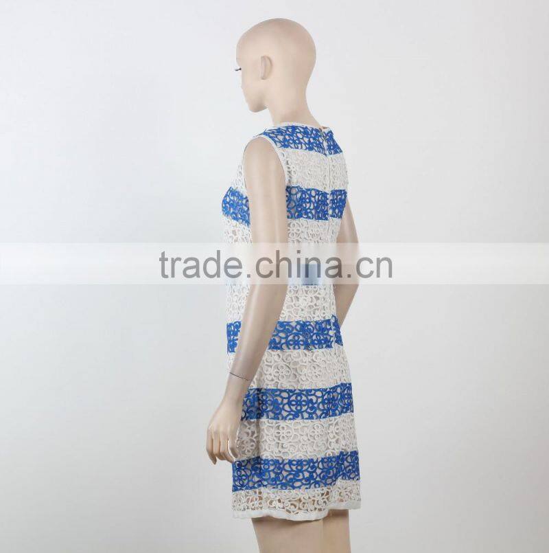 Latest net dress blue and white stripe dress fitness dress for girl woman summer dress