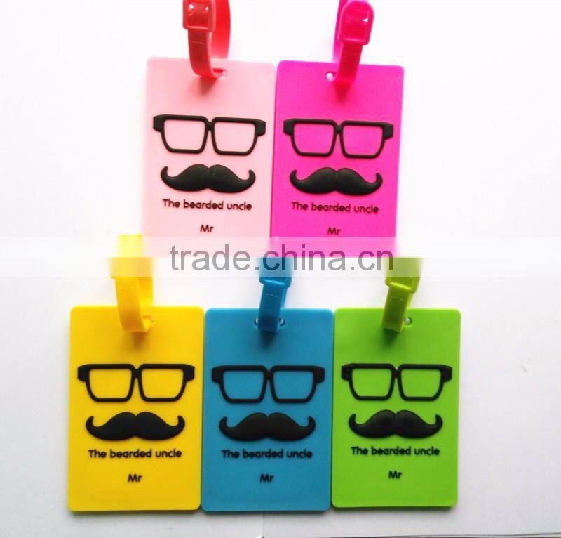 Moustache Funny Printing Soft Rubber Luggage Tag PVC Custom Shaped Bag Tags