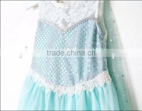 Factory Direct Double Lace Printed Dress Girls Favorite Sequined Casual Frozen Elsa Dress Wholesale