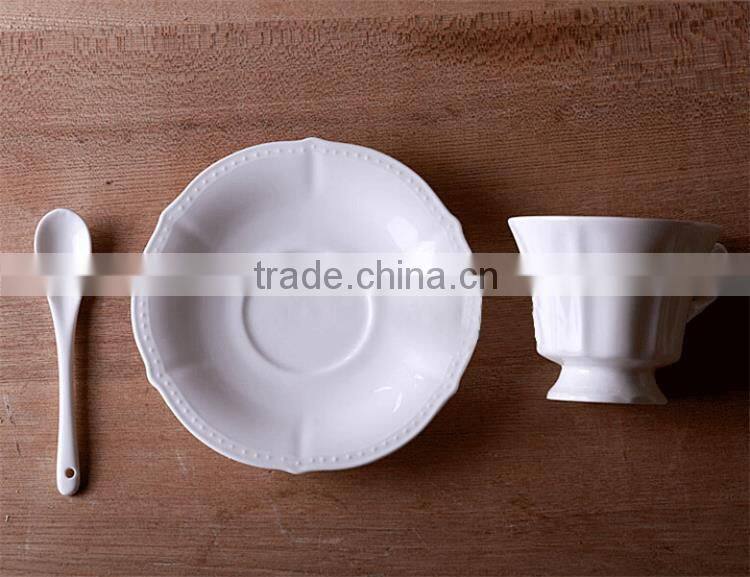 White emboss porcelain Turkish coffee set with beads