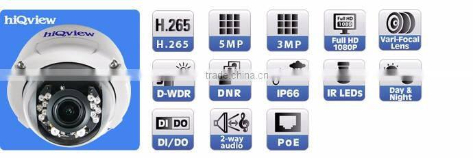 HIQ-5510 H.265 5 Megapixel Outdoor Vandal Proof Dome PoE IP Camera