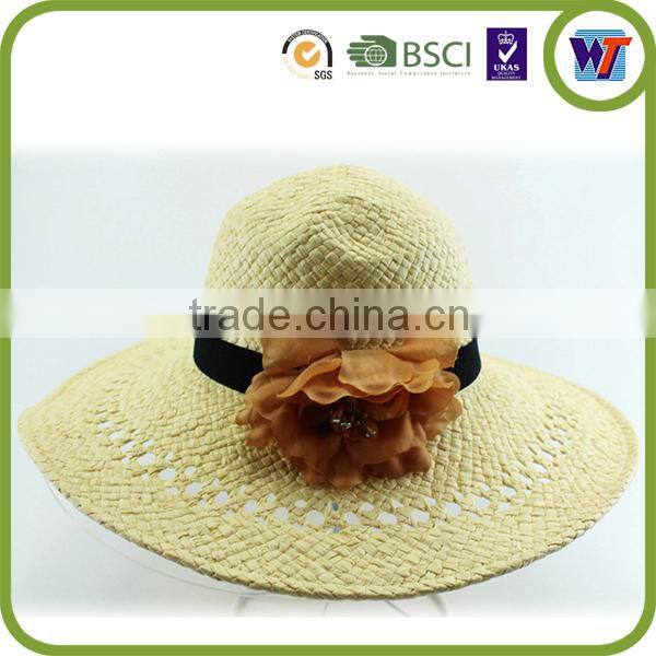 High quality straw hat, ladies fedora beach hat cap with flowers