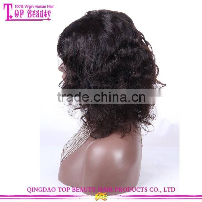 14 Inches Wholesale Cheap Brazilian Virgin Human Hair Full Lace Wig Sew In Side Part Bob Wigs