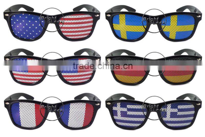 2014 New Collection Pinhole Sticker Fans Glasses With Flag printing lens Sticker Promotion 2014 Night Club Glasses (BSP2836)