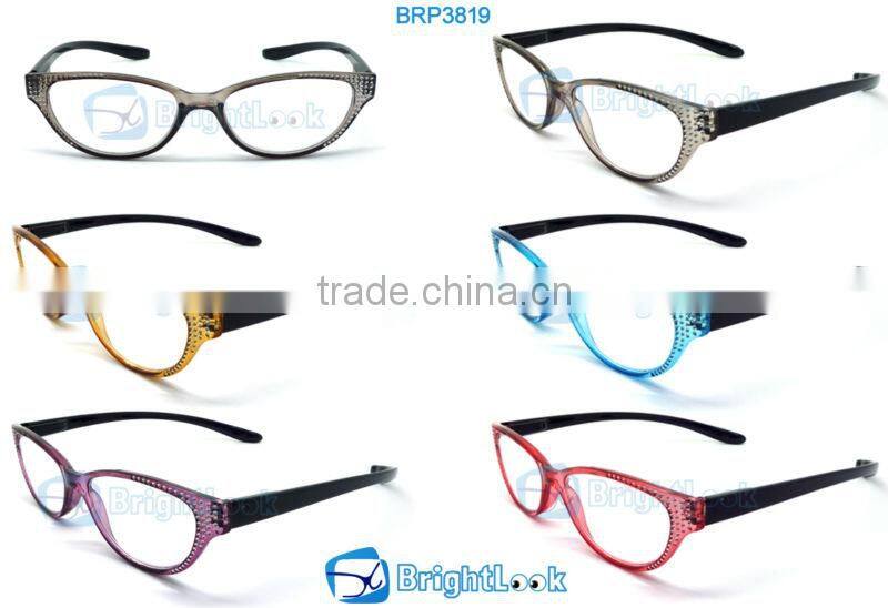 Cat eye plastic reading glasses with long temple/arms