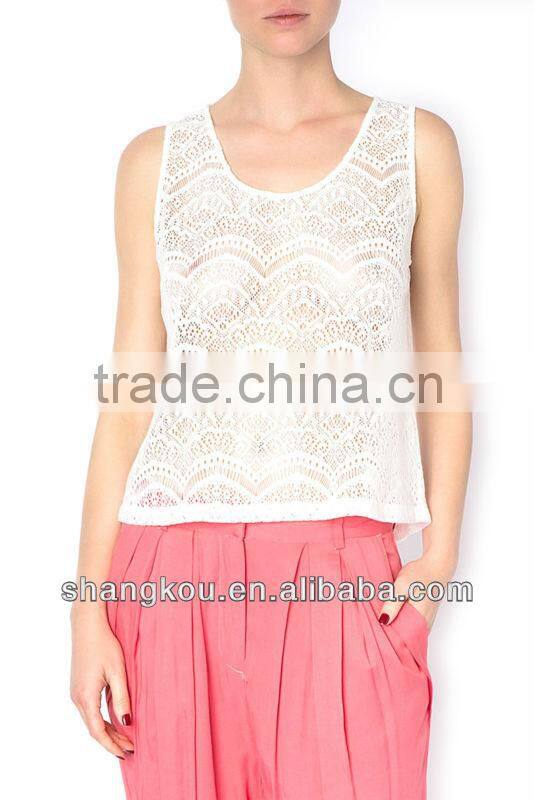 2013high fashion wholesale chiffon tank top lace hollow out tank tops shk 092