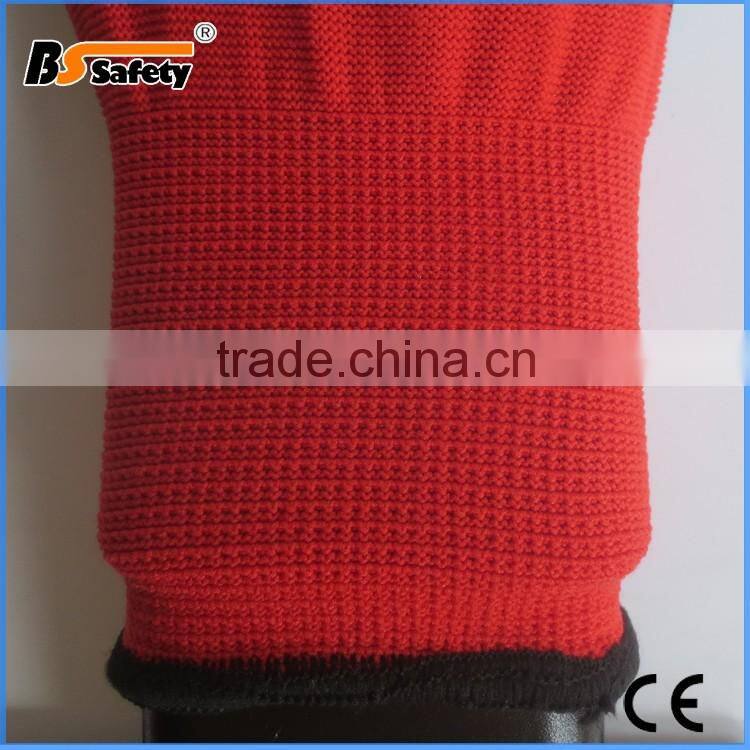 BSSAFETY 13G black polyester knitted nitrile plastic safe hand gloves