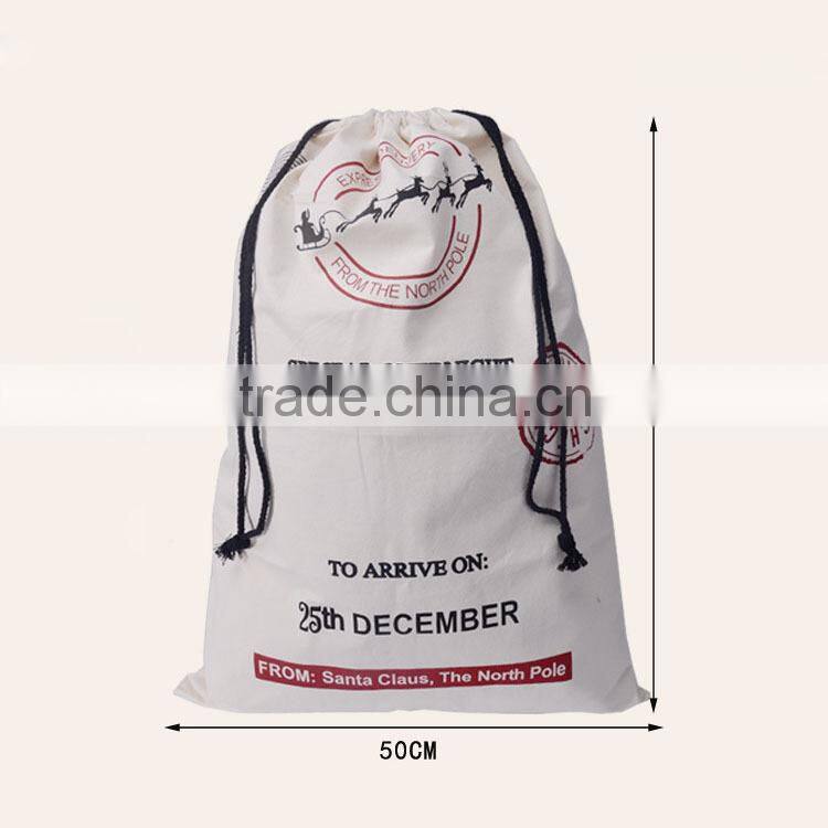 Latest santa sack bag with drawstring canvas santa sack christmas gift stocking santa sack