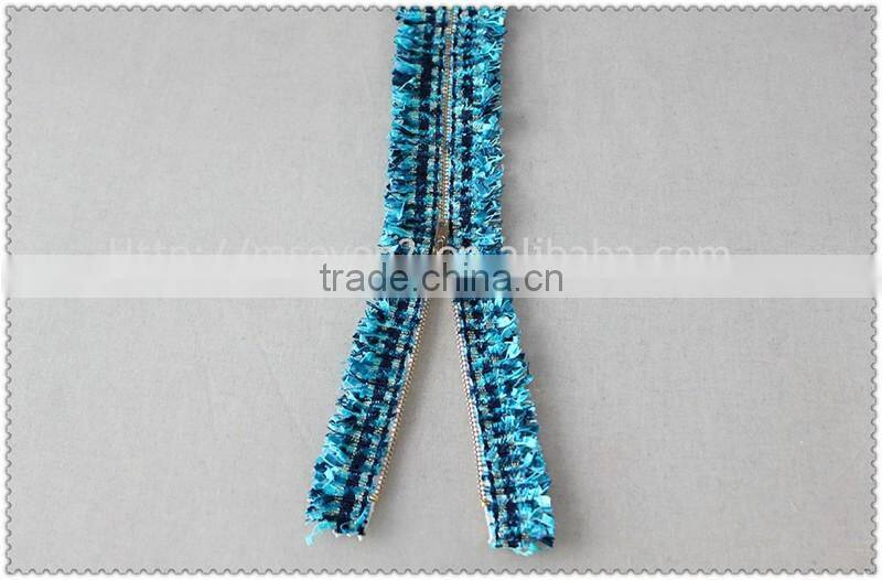 Hot sale new design promotional tweed lace with zipper