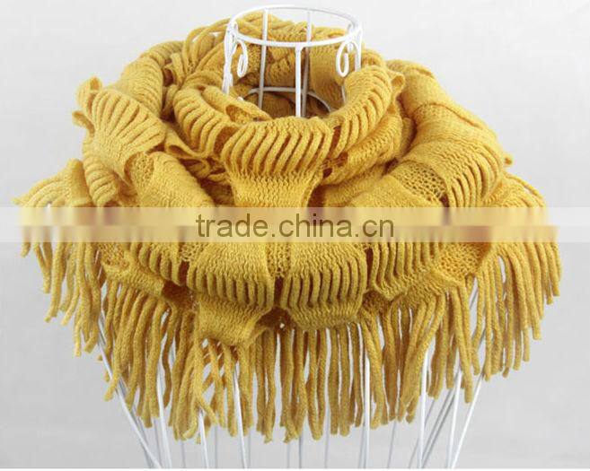 2014 New Fashion Lady Girl's Knit Fringe Scarf Snood Neck Circle Wrap Warmer Loop Cowl Tassel Shawl