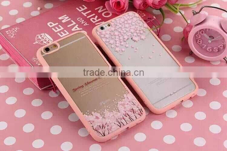TPU + Acrylic transparent pink cartoon cute phone case for iPhone 6