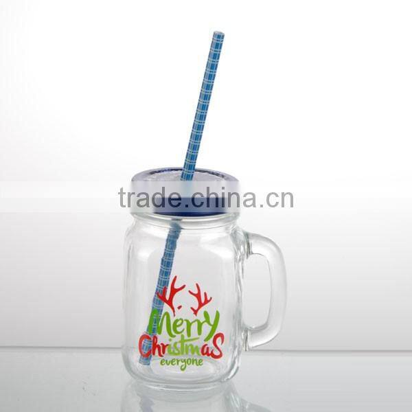 15.5oz fresh cute mason jar with lid straw with handle