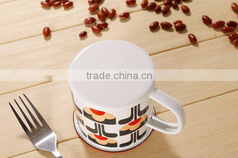 Custom Printed Different Size 8*8 cm 350ml-450ml Enamel Mug/Enamel Cup/Coffee Mug