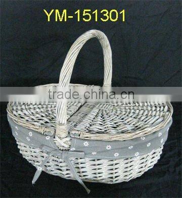 grey wicker picnic basket with lids