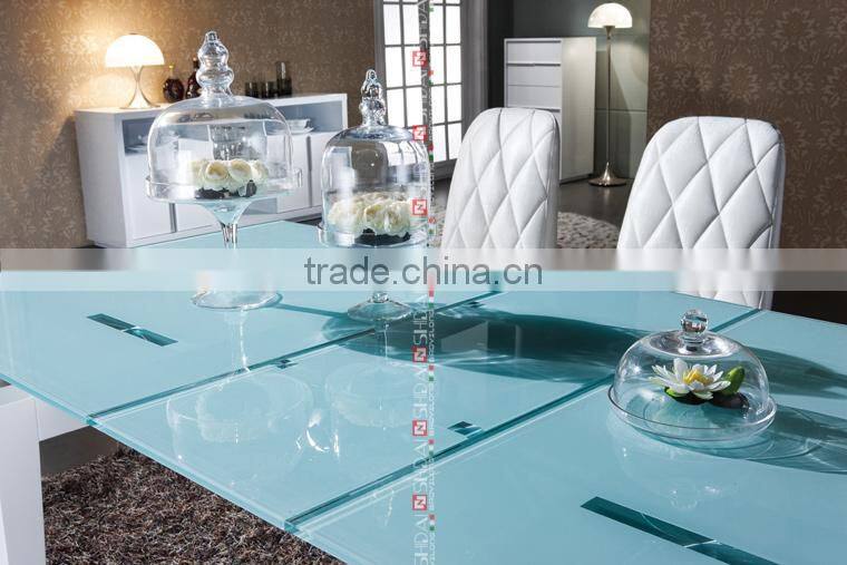 Contemporary White Frosted Glass Extendable Dining Room Set A-32