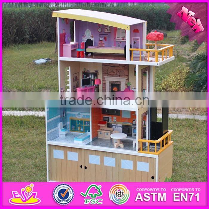 2016 new design girls pretend play wooden beachfront mansion dollhouse W06A153