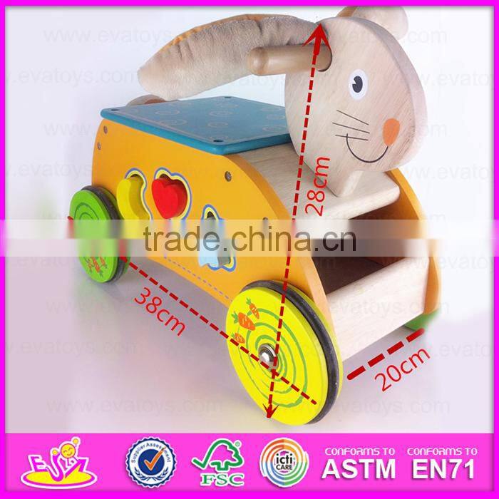 2015 Newly cheap kids wooden tricycle with blocks,Lovely rabbit design wooden tricycle,Comfortable Safe Wooden tricycle W16A018