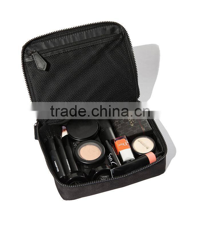 Black pu leather designer makeup bag with professional