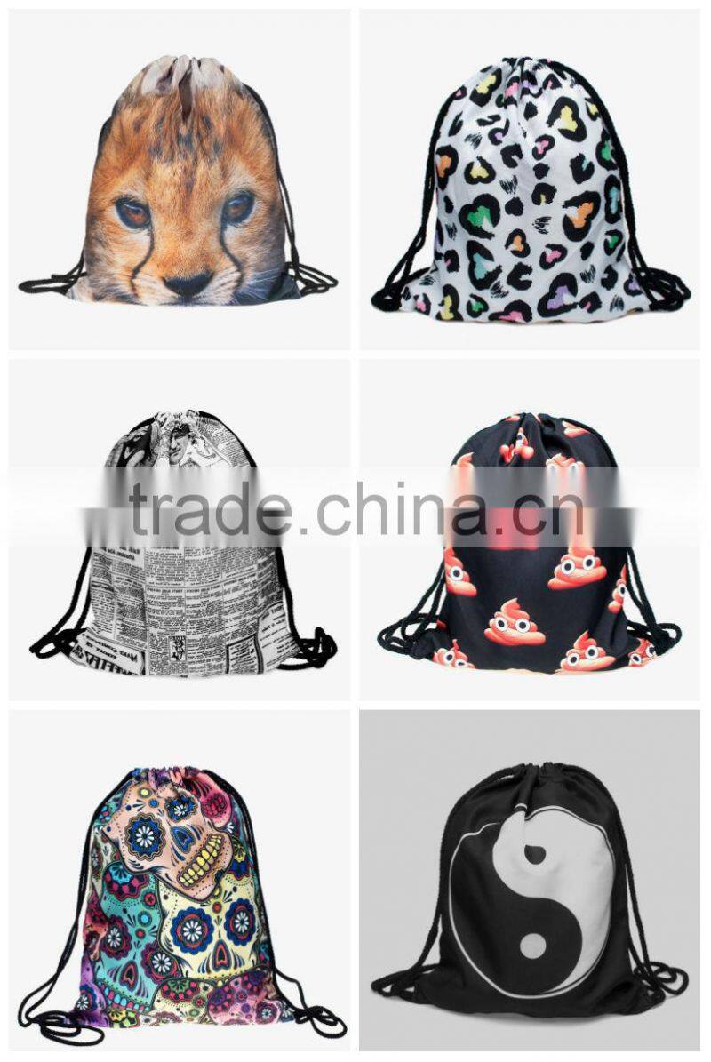 Drawstring Backpack Tote School Bag Bookbags Sport Pack String Bags 3D Designs