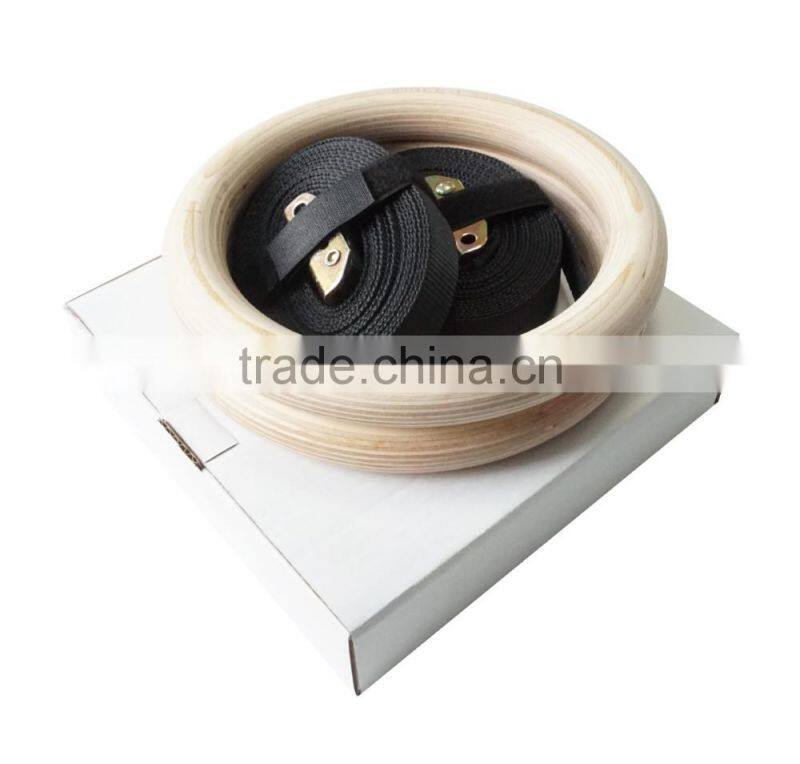 High-strength nylon webbing straps logo customized gym rings gymnastic rings wooden