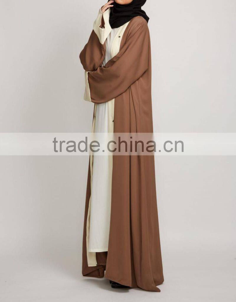 Asian clothing oem women latest burqa designs pictures Pop up buttons Caramel Open Jacket Abaya 2017