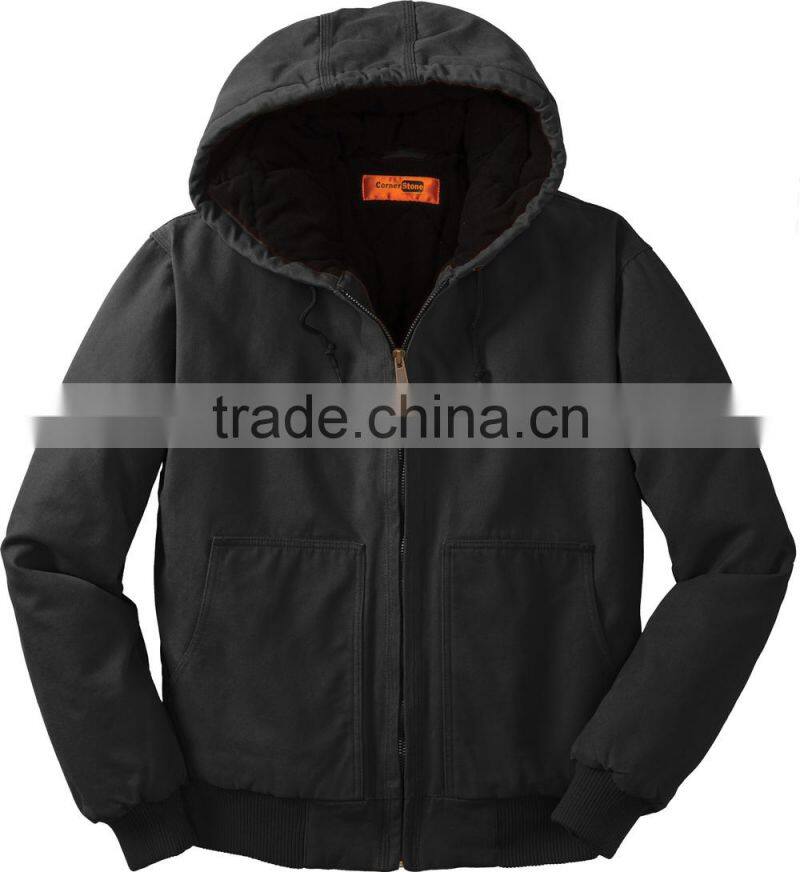 Mens Washed Duck Cloth Insulated Hooded Work Jacket