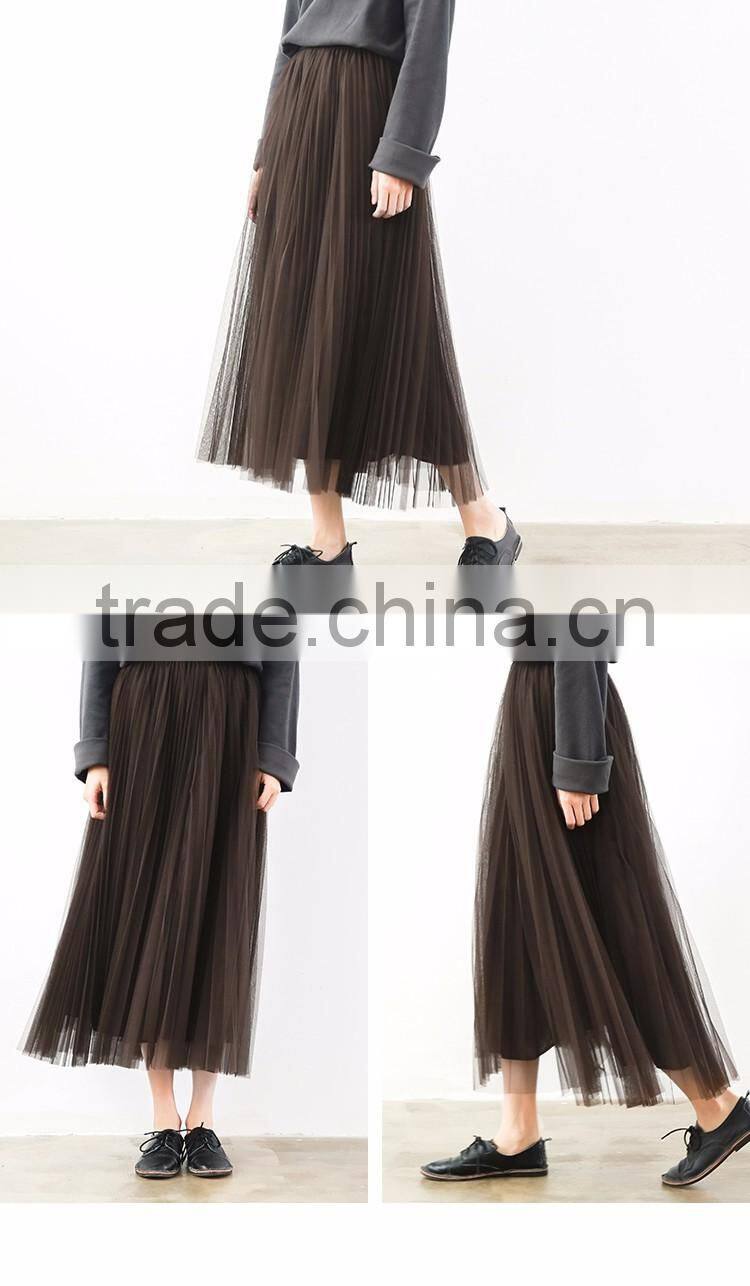 2016 customized manufacture fashionable Wholesale women's plain color chiffon double layer ladies skirt