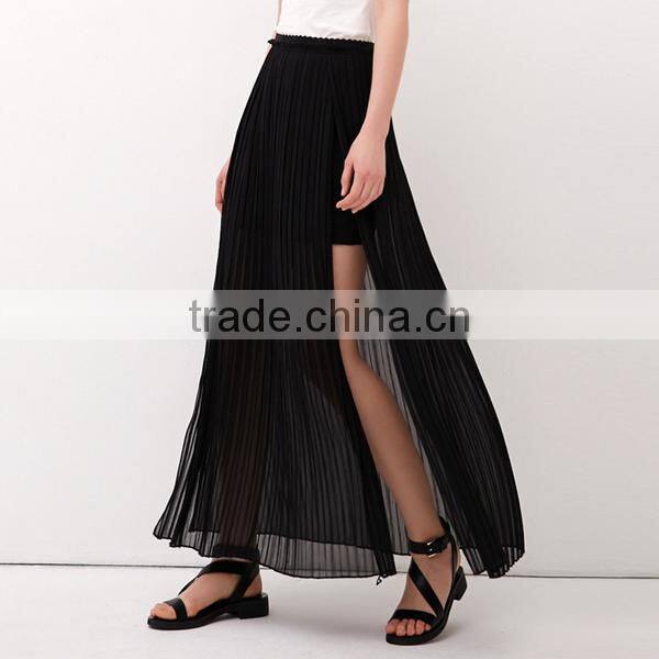 2014 new arrival high waist pleated long chiffion skirt