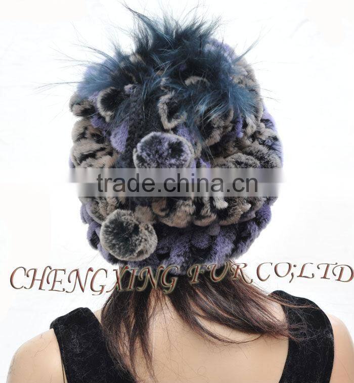CX-C-68B New Products Wholesale Lady Winter Hat Rex Rabbit Knitted Hat / Snood