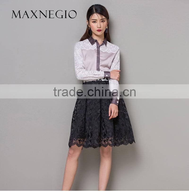 Spring Autumn Women Blouses Lace Crochet Chiffon Blouse Long Sleeve Casual Shirt Female Notched Collar Tops