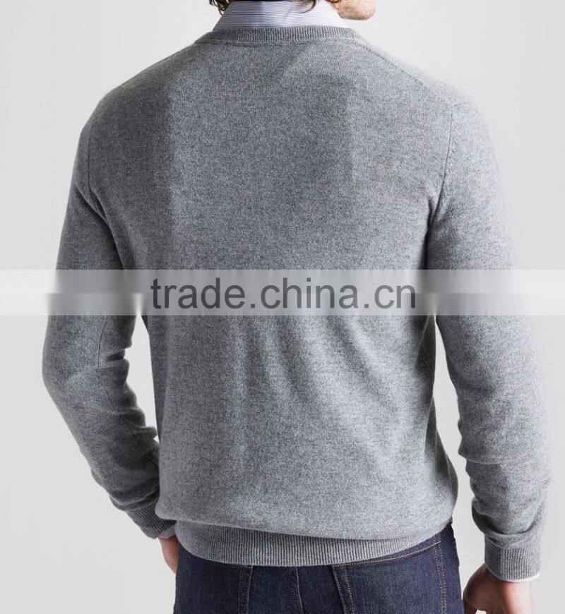 High Quality Wholesale knit wear Men's v-neck cashmere sweater blue (BKNM11)