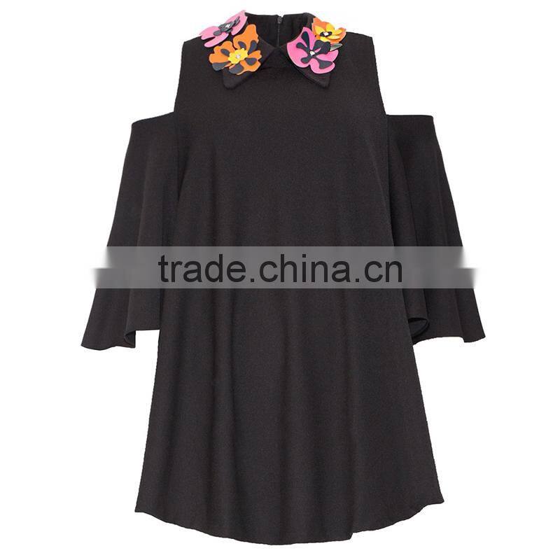 MGOO Dresses Good-Looking 2015 Little Black Women Dress Summer Style Off Shoulder Lovly A line Dress With Colorful Shinning Neck