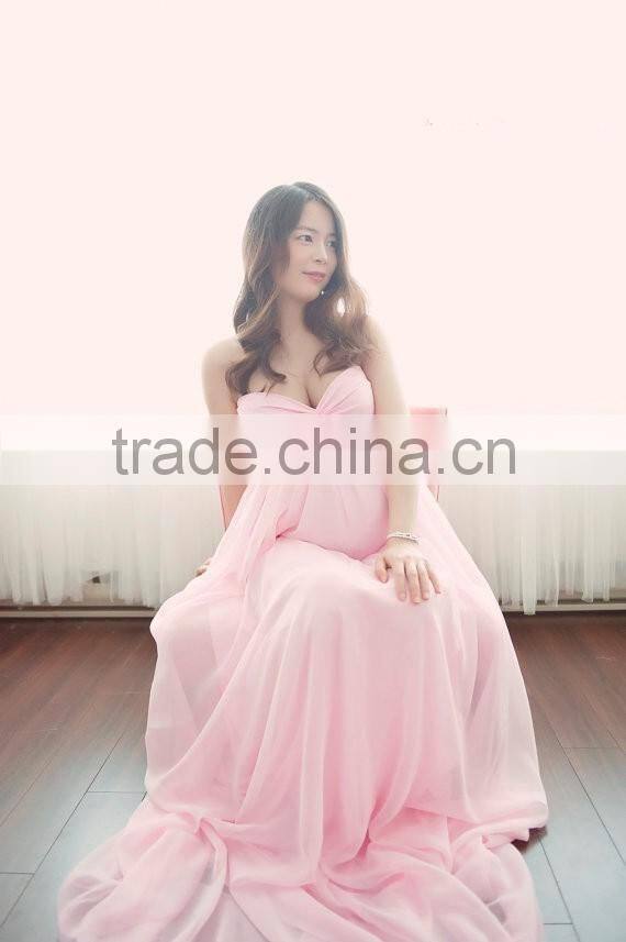 Maternity Pink Chiffon Floor Length Dress Bridesmaids Flower Girls Wedding Dress