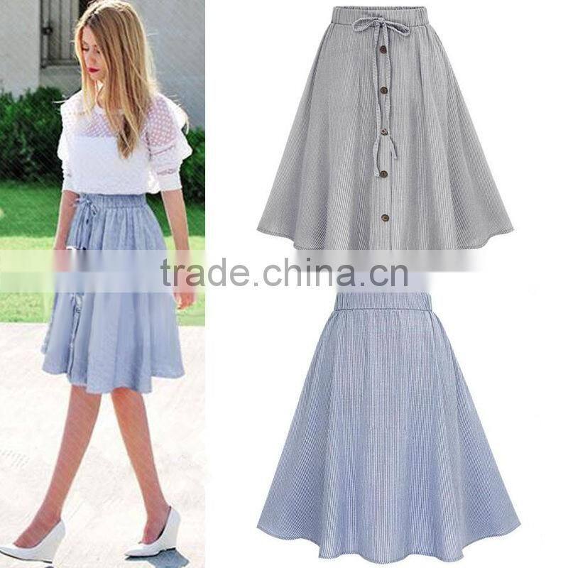 2016 Latest women's vintage stretch high waist flared pleated long skirt