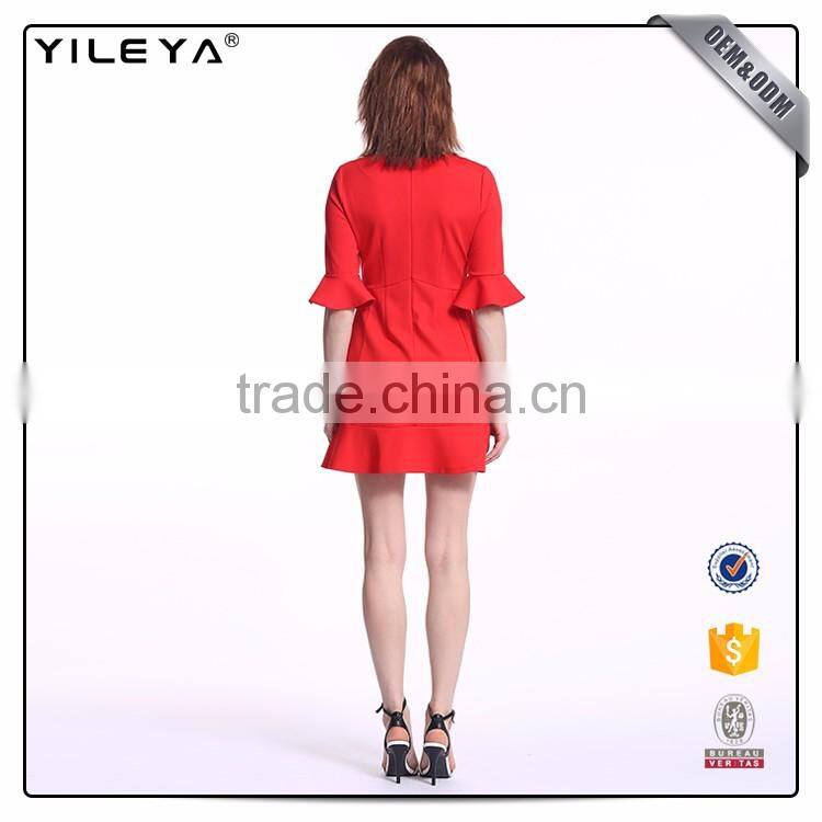 Customizable Short Slim Waist Red Ruffle Dress