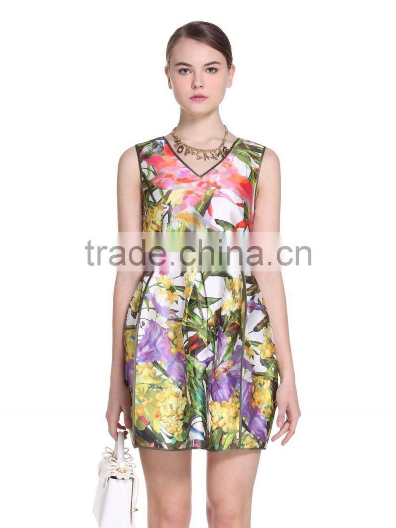 Ladies sleeveless polyester/spandex sublimation hollowed modern dress