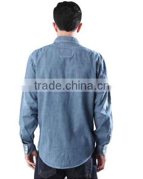 2016 new the cardiff twill military medium wash denim shirt with two chest pockets