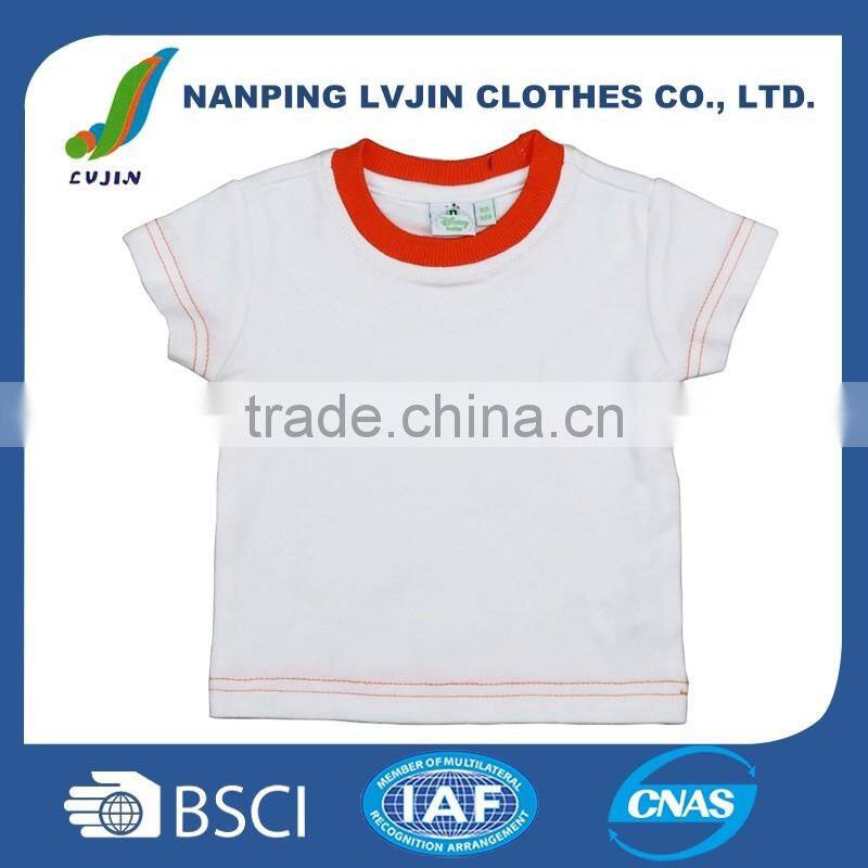 2016 Summer New Design Casual Round Neck Plain White Kids Short Sleeve 100% Cotton Unisex Baby T Shirt