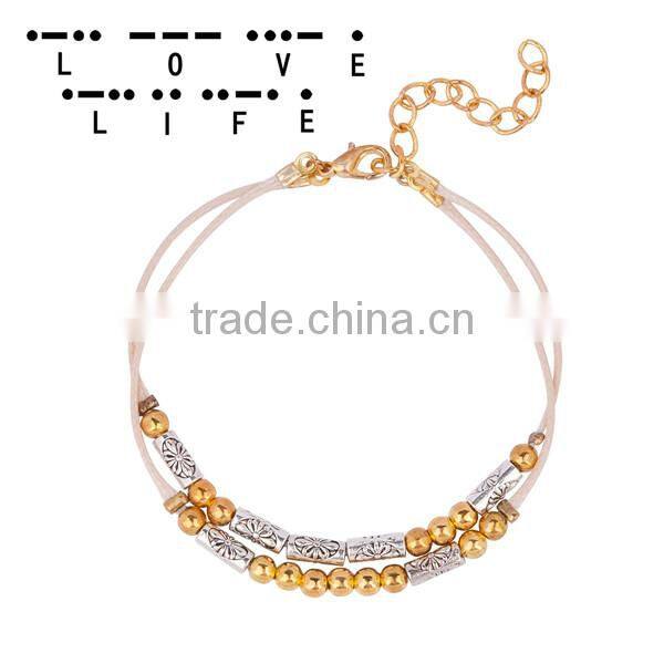 Double Layer Light Beige Terylene Cord Copper Morse Code " LOVE LIFE " Bracelets