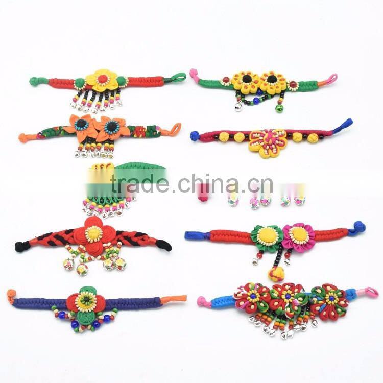 Women National Fabric Flower Bells Bracelet Handmade Cotton
